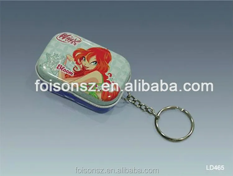 Empty small rectangle metal box with key chain tin box