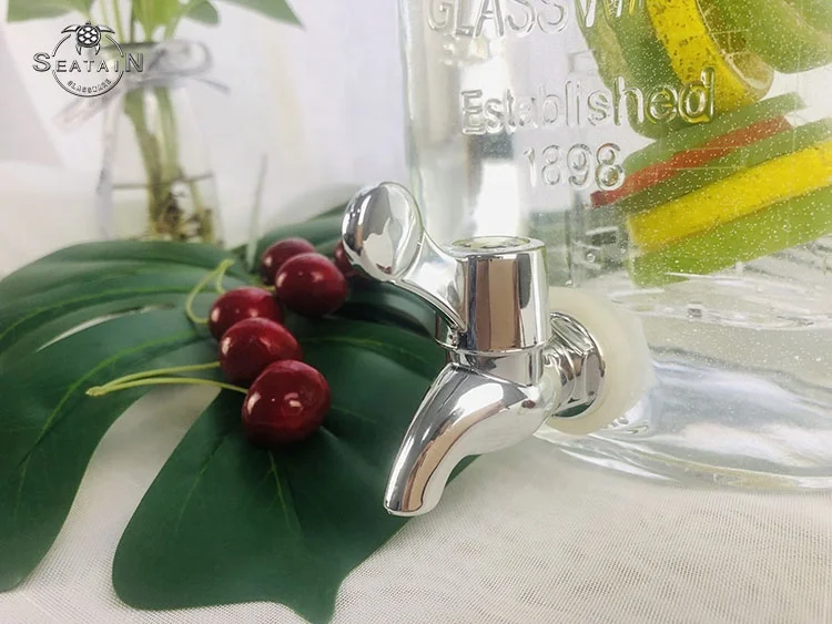 Custom airtight 1 gallon glass juice beverage drink dispenser with tap