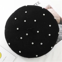 Autumn Winter Lady Handmade Pearl Decorative Wool Cap Star Pearl Beret