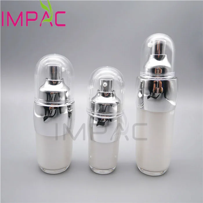 Luxury airless serum pump bottle with silver vacuum pump for cosmetics