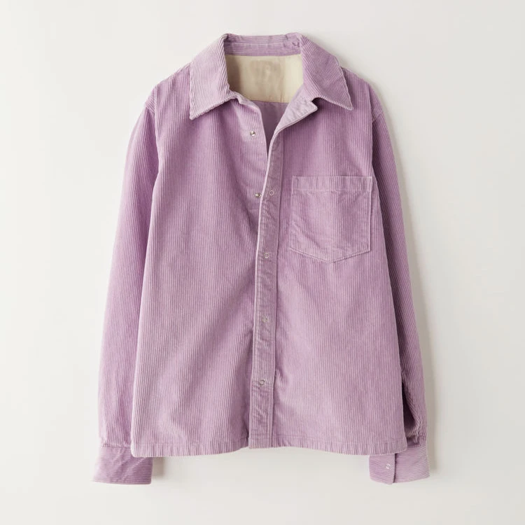 Solid Fashion Purple Plain Button Corduroy Shirt for Men