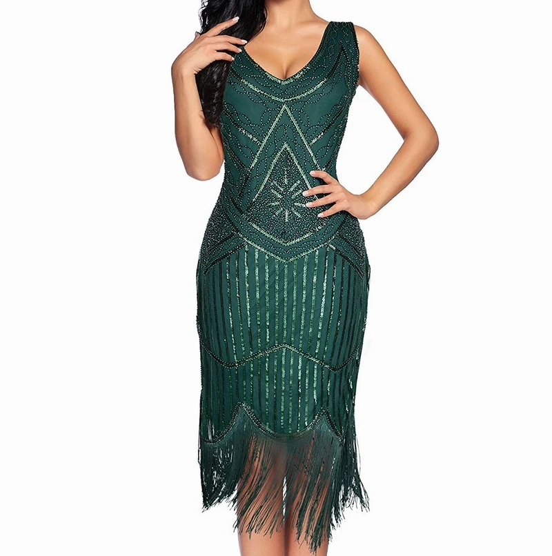 Beaded 1920s fringe flapper great gatsby party evening dresses