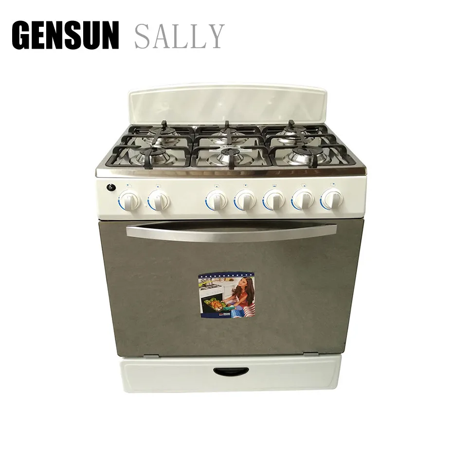 Stainless steel body Freestanding Installation gas cooking range with six burner