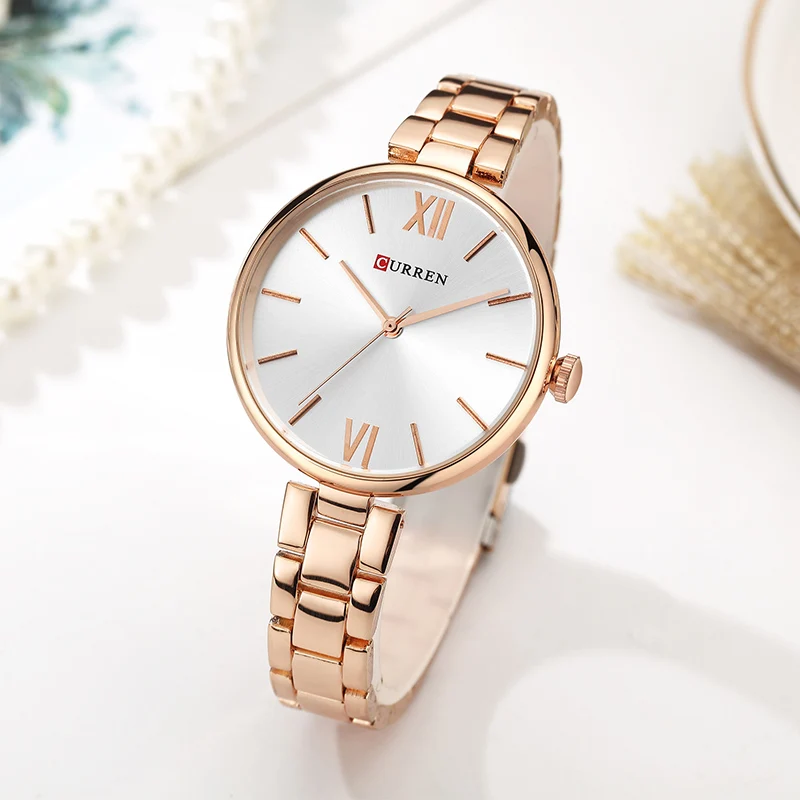Top Fashion Casual Ladies Wrist Watches Luxury Stainless Steel Minimalist Quartz Analog Curren 9017 Brand Women Bracelet Watch