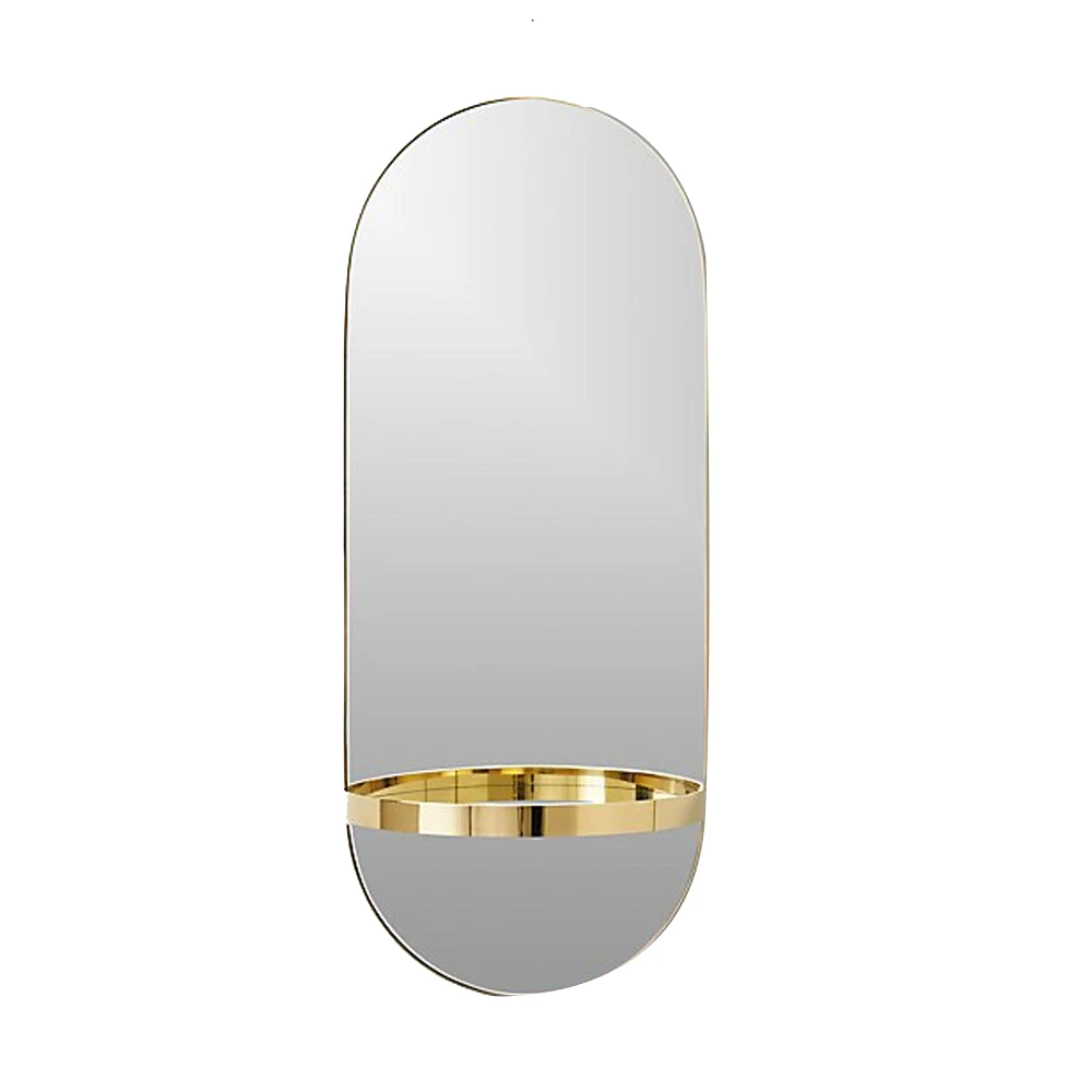 RIANHOU caplet oval mirror with shelf gold wall mounted metal frame mirror decorative for living room or bathroom