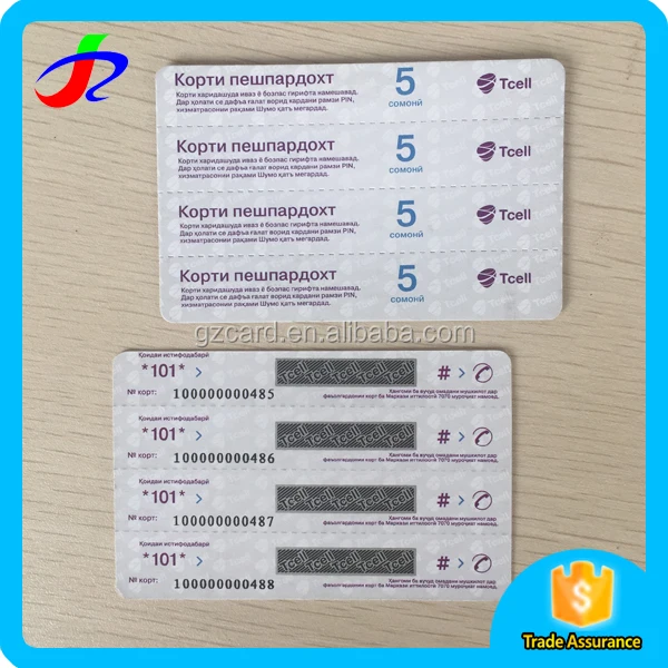 
Card size mobile phone prepaid scratch pin phone card 