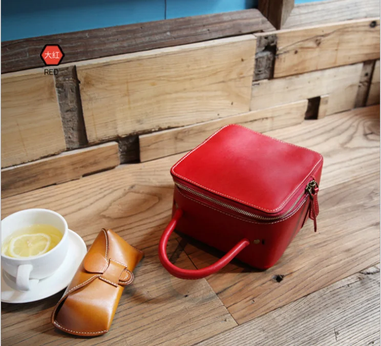 2019 new original handmade vegetable tanned leather female bag top layer leather shoulder vegetable tanne Messenger bag tofu bag