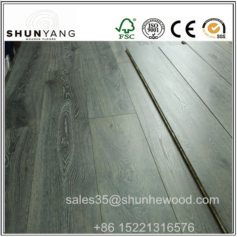 FSC Certified Smoked White oak Grey color parquet hardwood flooring