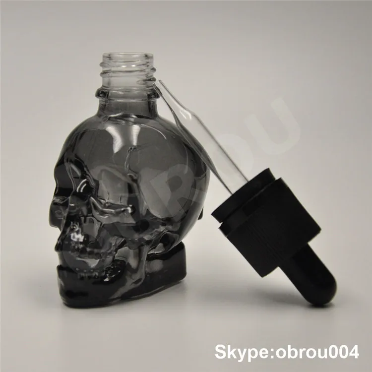 30ml Black liquid skull bottle glass essential oil dropper bottles