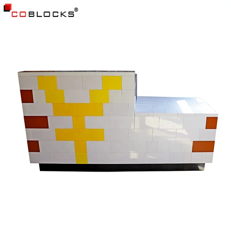 Customize Front Reception Counter Lobby Great Size Plastic Building Blocks PE Reception Desk
