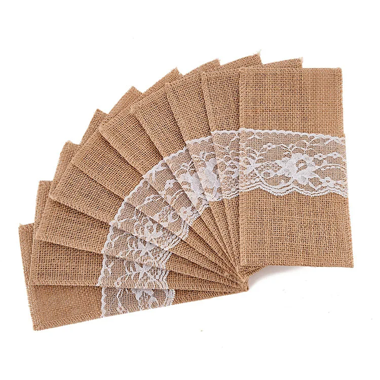 Wedding Decorations Bridal Shower Party Favor Burlap and Lace Cutlery Bags