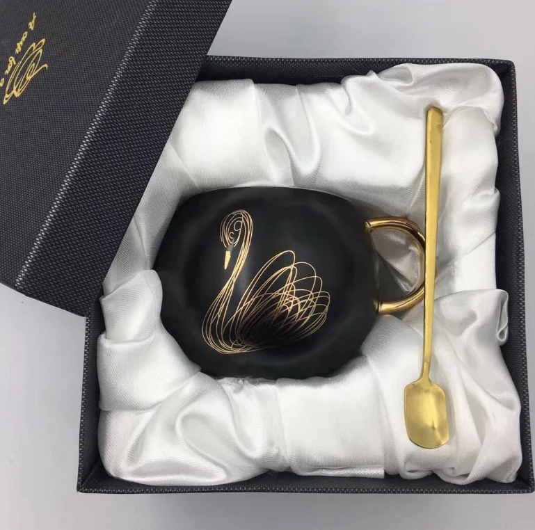 Creative Office Gift Mug Rose Gold Swan Paunch Ceramic Cup