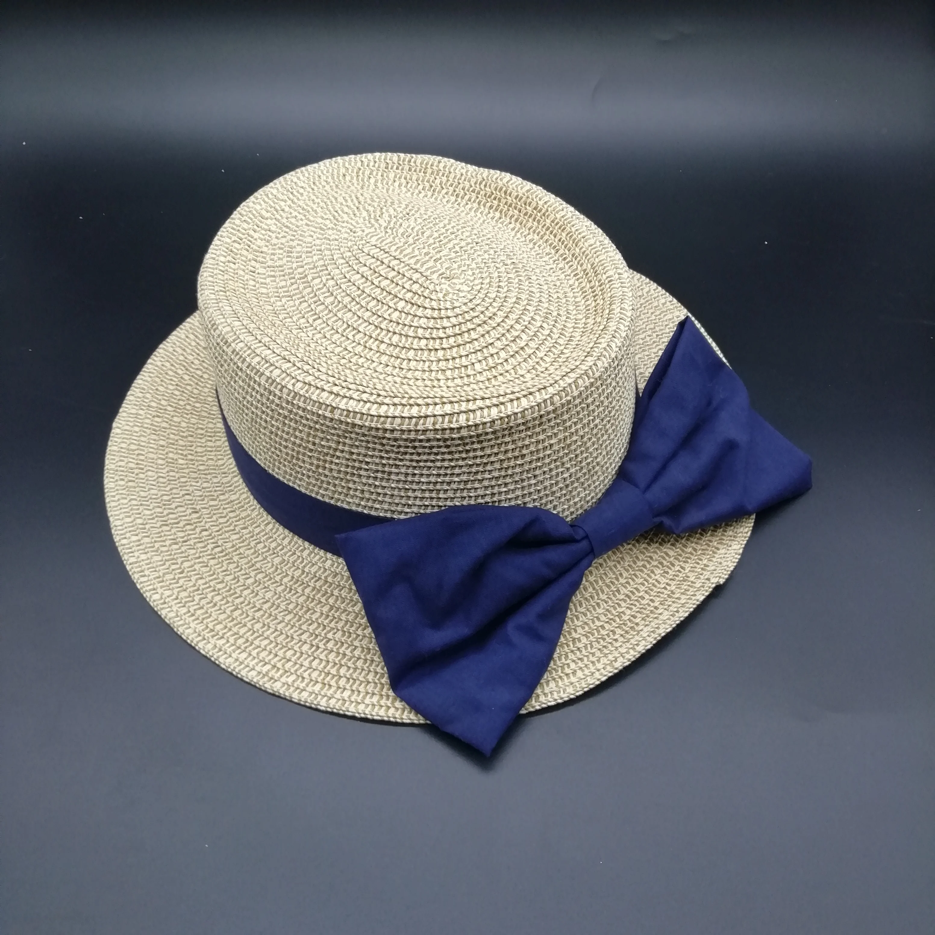 hot sale Japanese style custom boater straw hat with bowknot for lady