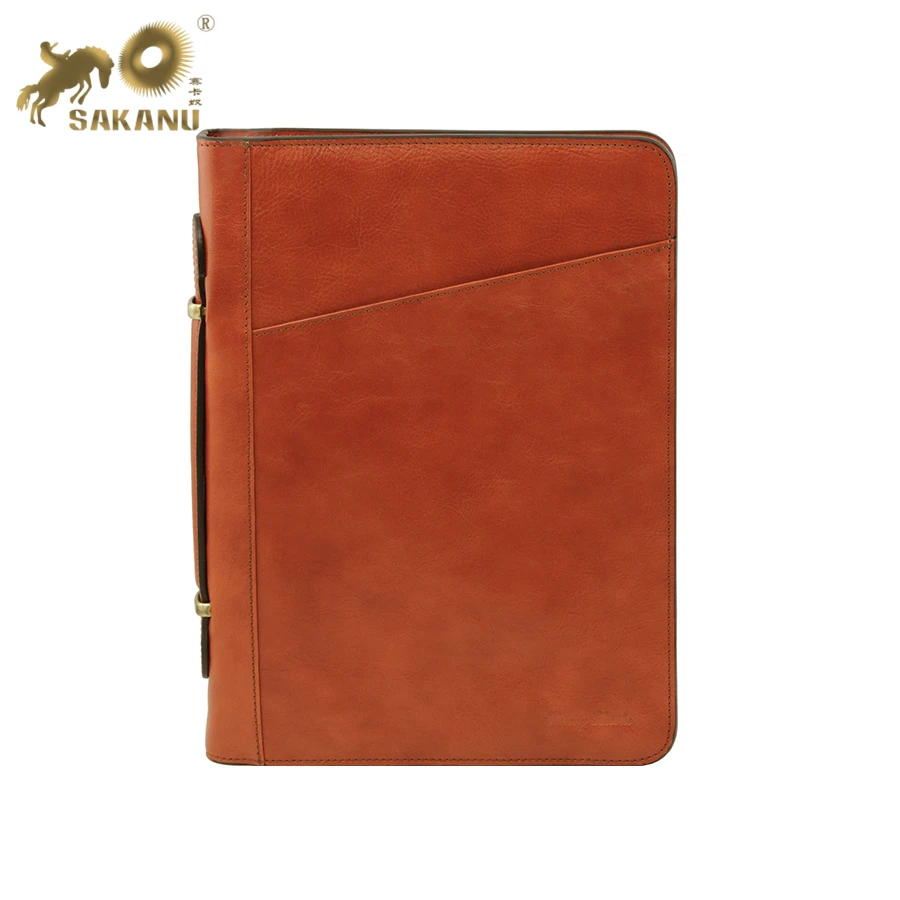 leather document case A4 portfolio with rings and handle