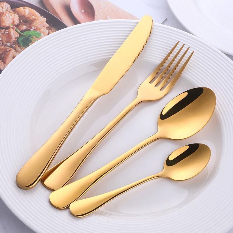 Jieyang Gold Plated Stainless Steel Flatware Wholesale Rose Gold Cutlery Set for Wedding