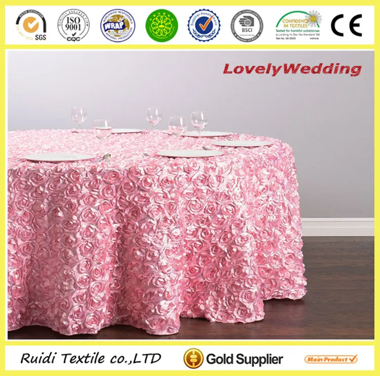 100% polyester cheap rose round tablecloth rosette satin table cloth