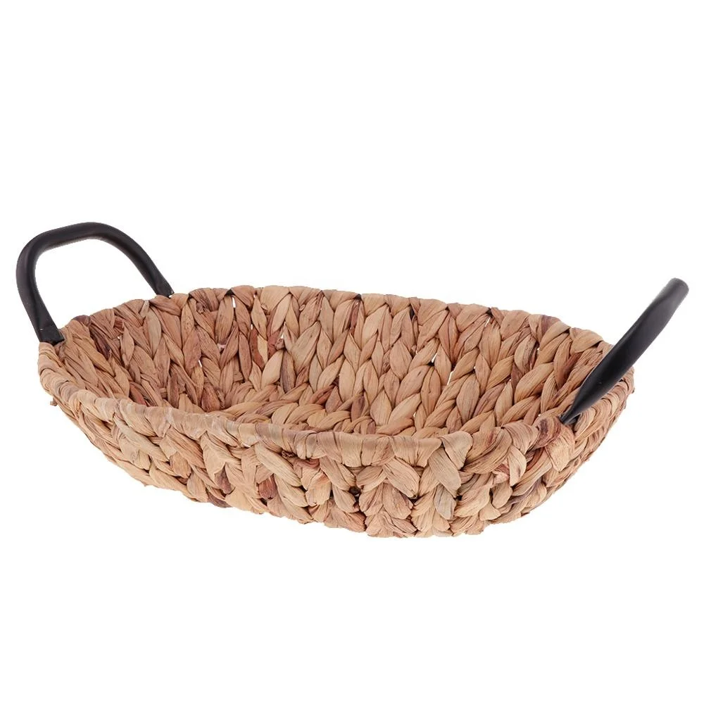 
Custom Handmade straw weaved snacks candy sundry food fruit collection picnic basket 