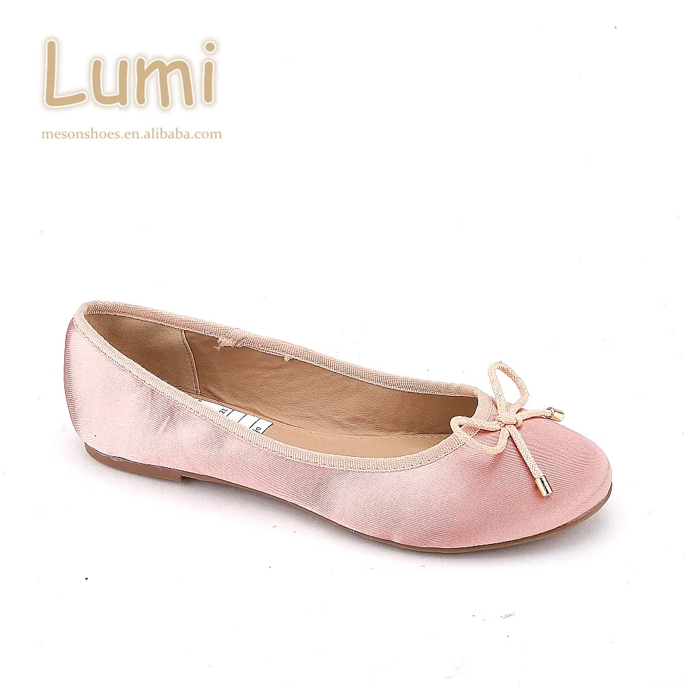 China Shoe Factory Bright Satin Fabric Upper Ladies Soft Ballerina Flat Shoes