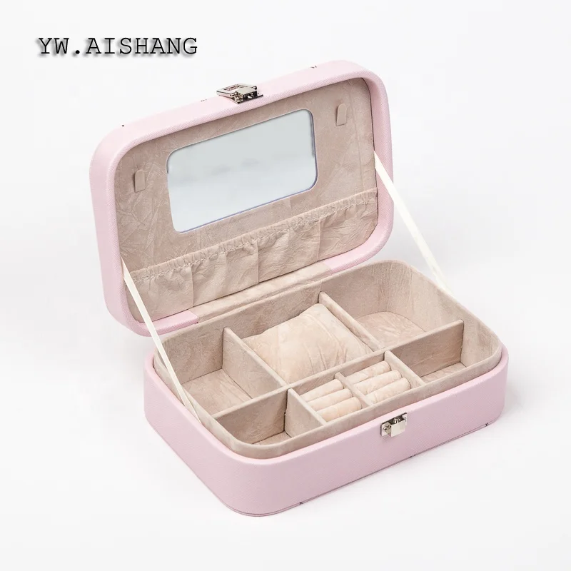 
Hot Sale Ins Style Flamingo Imprint Jewelry Organizer Pink Leather Travel Jewelry Case For Lady 