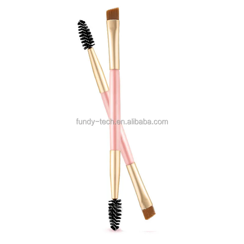 High Quality Dual Ended Eyebrow Brush ,Angled Eyebrow Brush ,Gold Handle Vegan Synthetic Hair Brow Brush