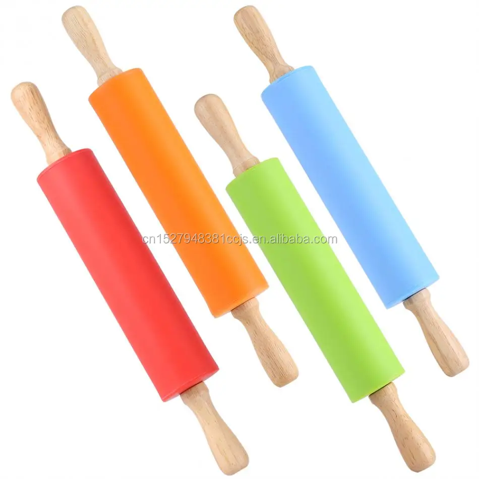 Silicone Rolling Pins with wooden handle Non-Stick Bakeware Fondant Rolling Pin with Plastic Handle Pastry Tools