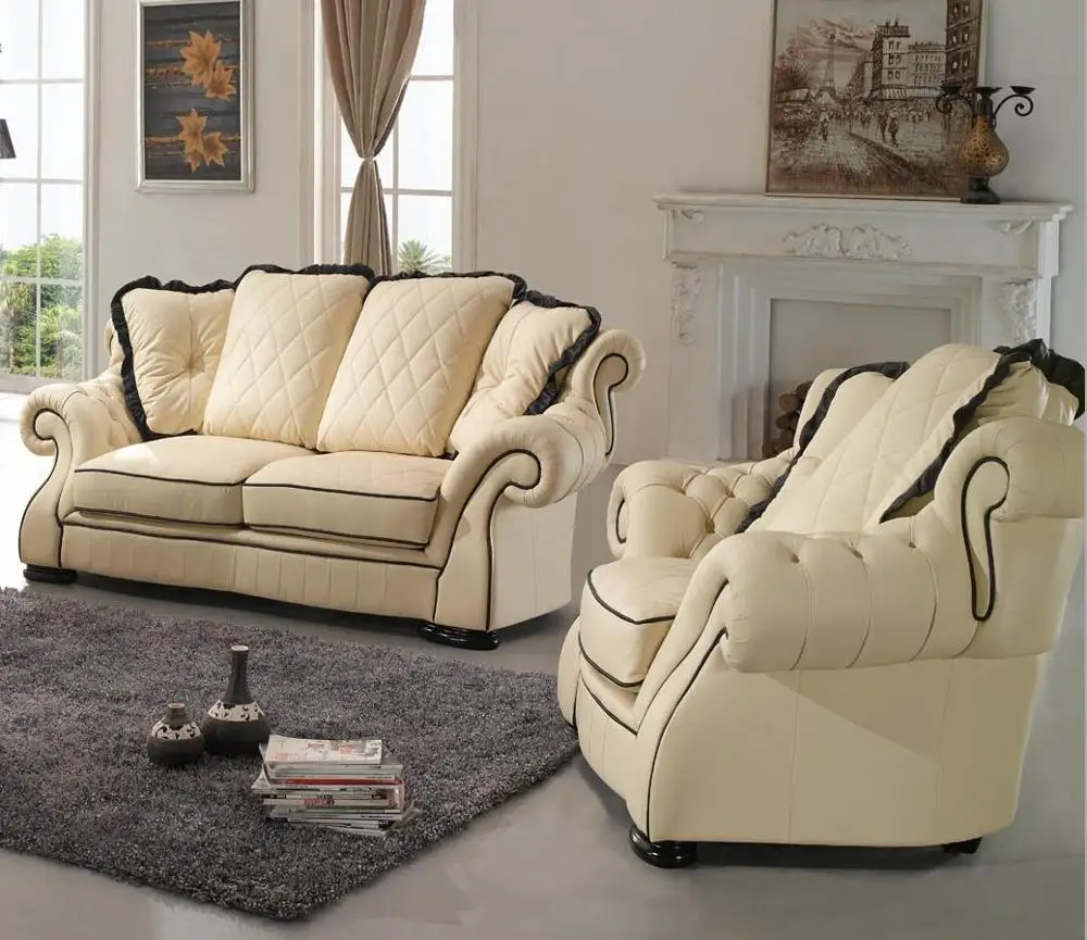 Antique sofa set furniture elegant leather living room sofa office leather set villa 3 seater luxury sofa set