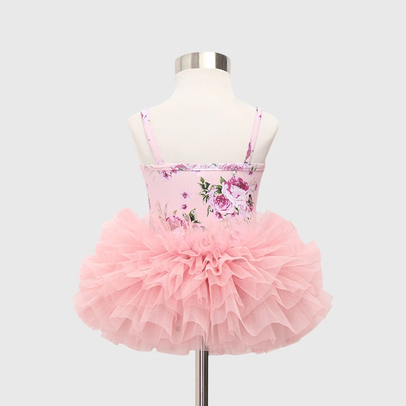 Wholesale Baby Girl Floral Printed Sleeveless Dresses Layers Tutu Lace Dress Tulle Flower Girl Dress