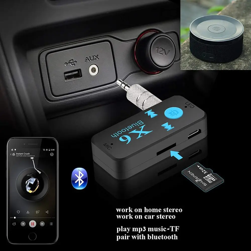 HIGI X6 Bluetooth Receiver, Portable Bluetooth 4.1 Car Adapter Bluetooth Car Aux Adapter