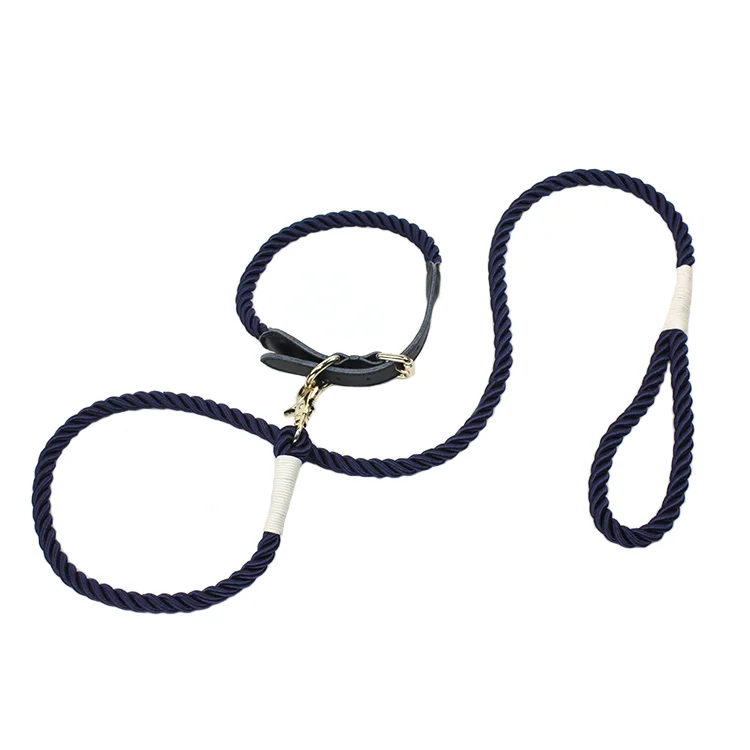 Factory Quality Custom Braid Rope Leash with Real Leather rope pet Collar Set Organic Cotton Rope Or Polyester Pet supplies set