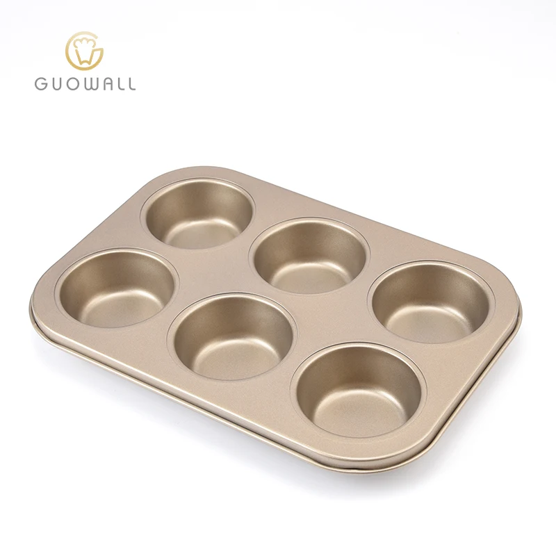 6 Cups Gold Nonstick Coating Carbon Steel  Cupcake molds  Baking Tools Muffin Pan