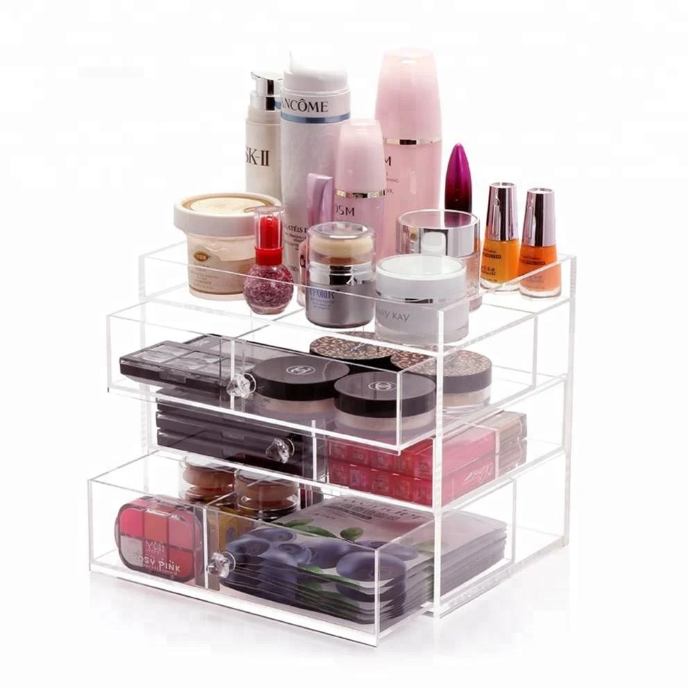 Wholesale large cheap clear acrylic makeup organizer with drawers