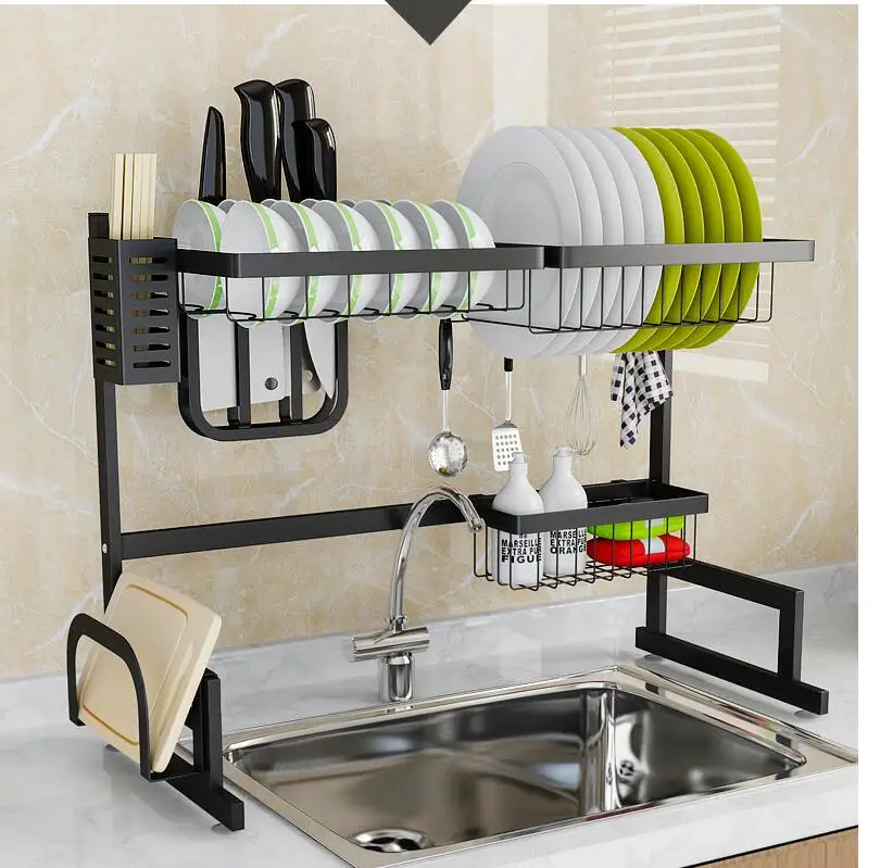 65cm 26inches Amazon Hot Sell High Quality Kitchen 2 Tier Stainless Steel Dish Draining Rack