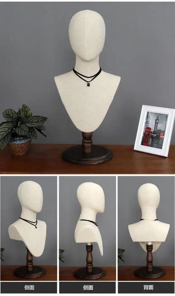 Canvas linen fabric cover vintage abstract mannequin head without hair for hat and scarf display