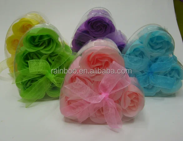 heart shape 3pcs rose flower soap paper with pp box for promotion