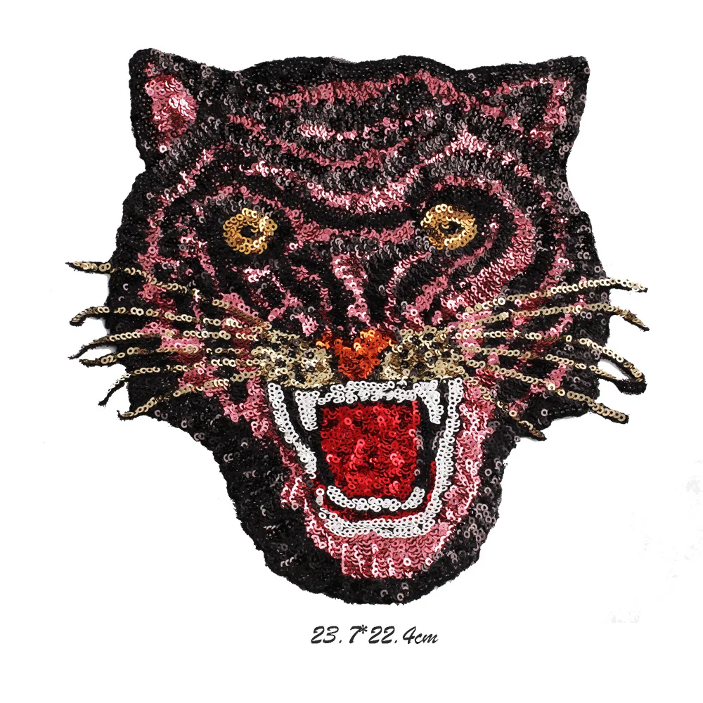 
GUGUTREE embroidery Sequins big tiger patch animal cartoon patches badges appliques for clothing ZK-50 