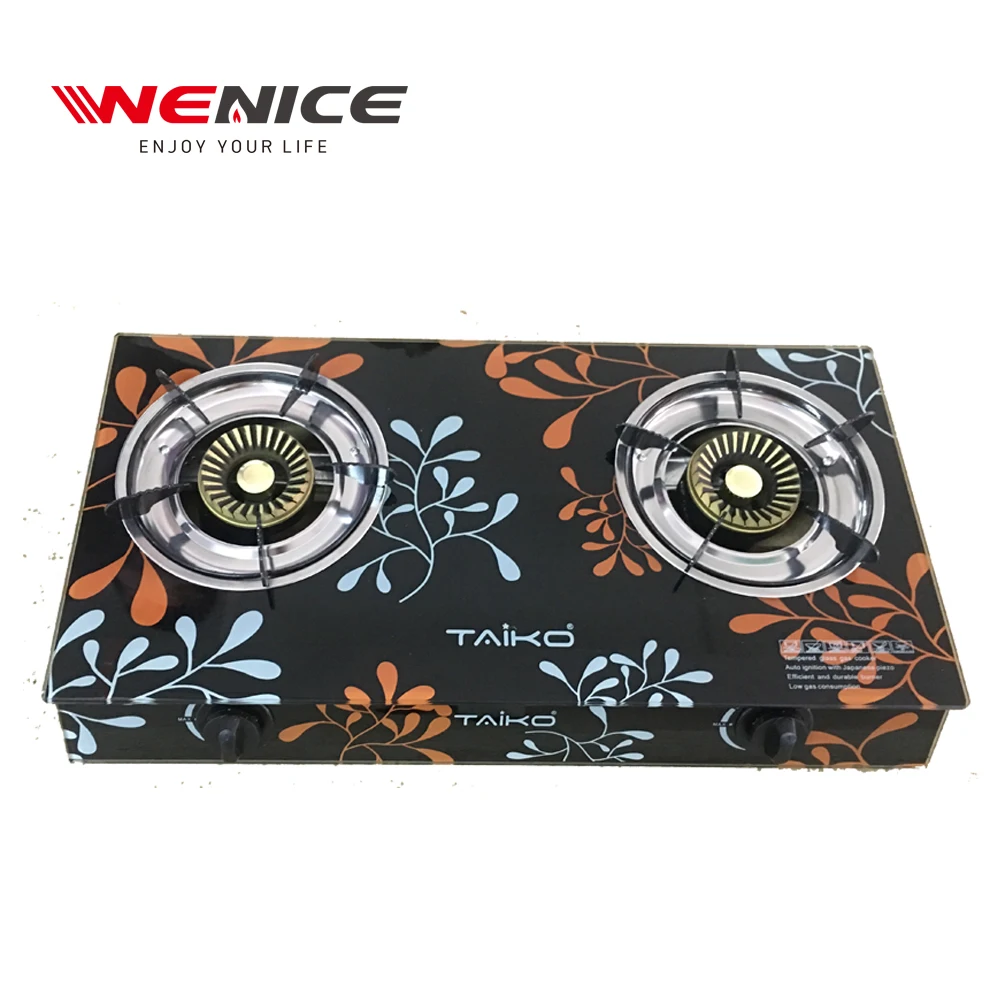 Tempered glass panel gas stove with cast iron burner