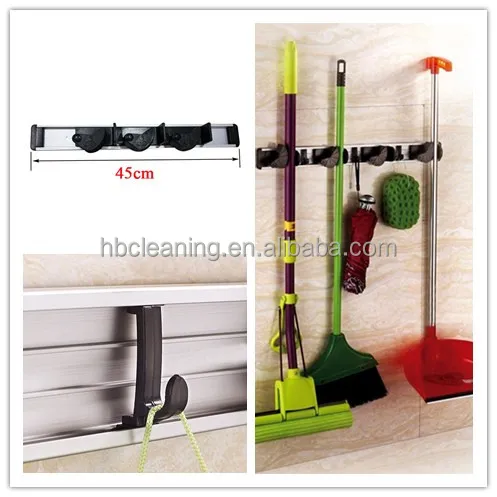 BSCI factory  Wall Mounted 3-position broom holder mop holder with aluminum plate in the wall