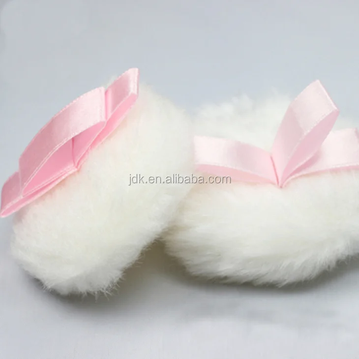 With Satin Ribbon Customized Fur Cosmetic Glitter Baby Powder Puff