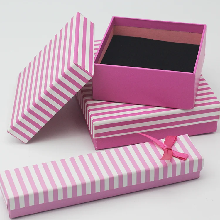 Hongxi OEM Strip Lid Custom Logo Marble Mini Long Lacquer Packing Sustainable Packaging Pink Velvet Jewelry Paper Box With Pouch