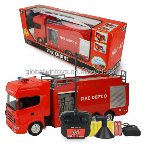 6ch Radio Control Toy Rc Fire Truck Toy With Water Spraying&Music For Kids
