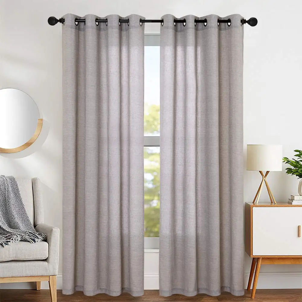 New Product Comfortable Design Faux Linen Ready Made Solid Color Sheer Curtains