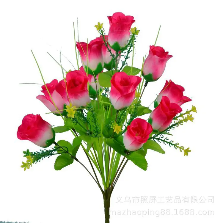 12 Heads Artificial Silk  Rose Bud  Flowers  Wedding Bouquets.
