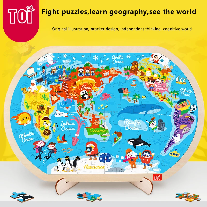 
Toi Classic Puzzle 80Pcs World Map Educational Toy Interesting Wood Jigsaw Puzzles For Children 
