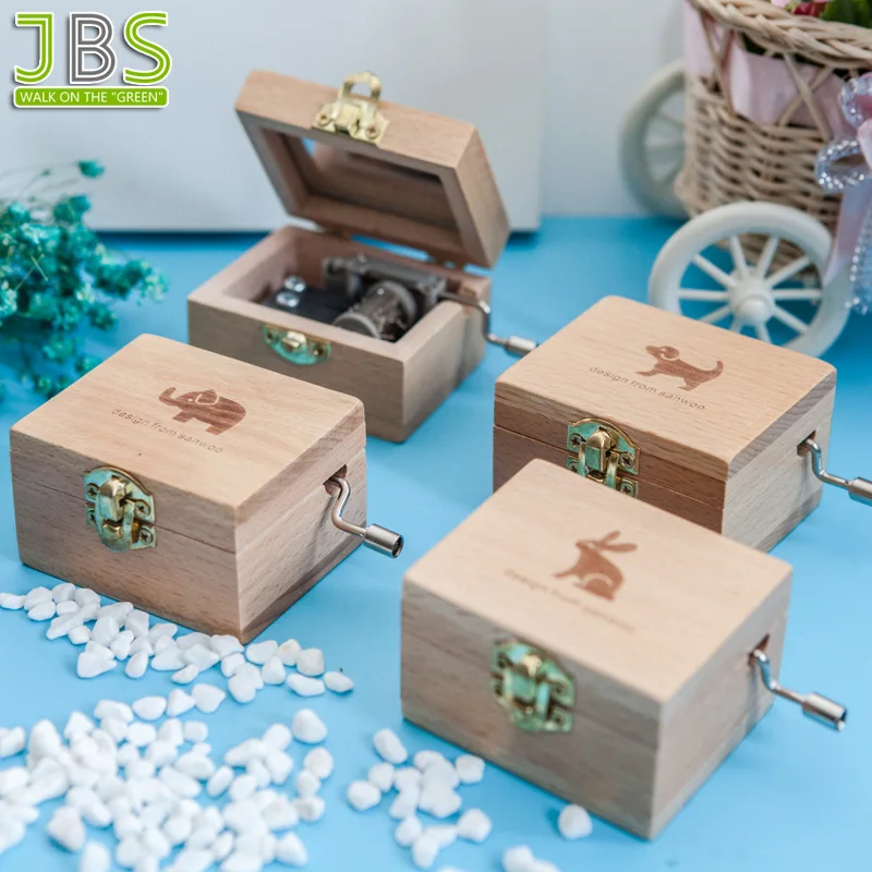 Wooden Music Box Hand Crank Classic Old Fashion Gift for Friends