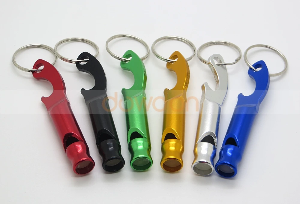 Portable Emergency Aluminum Survival Whistle Keychain with Bottle Opener