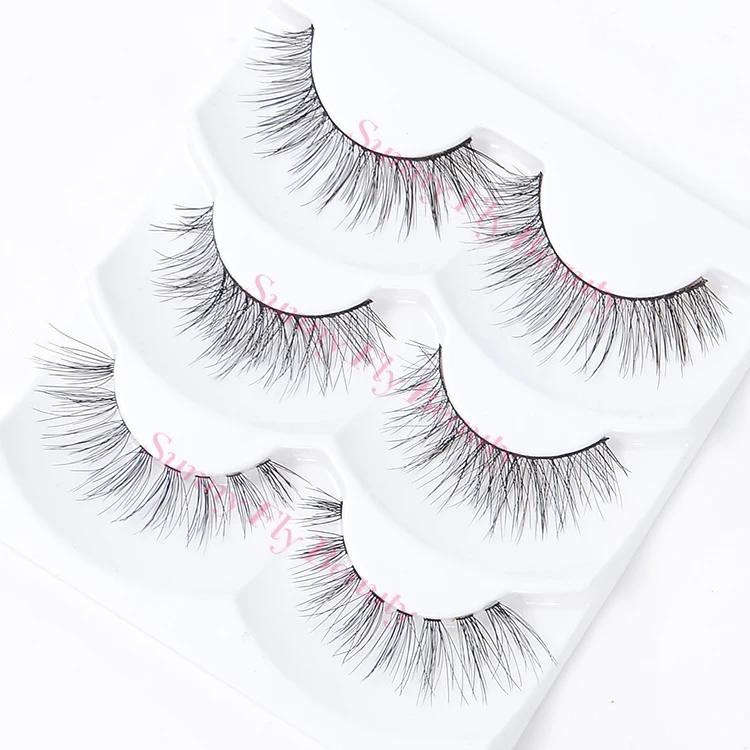 
Private label handmade 100% real tipped human hair strip fake eyelashes 