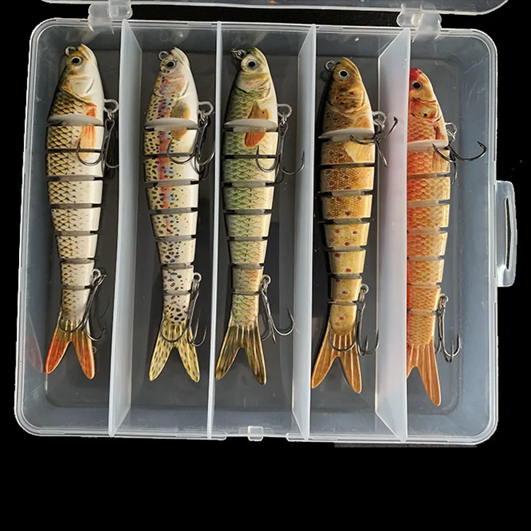 In stock 5 Pack -set Multi Pack Fishing Lure Kit 14cm 247g 8 Segment Lure With 4# Size Treble Hook