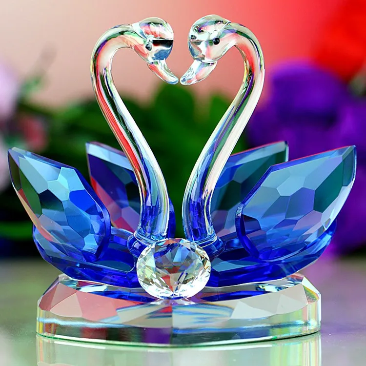 Hot selling attractive crystal glass Swan crafts Fengshui ornaments home decorations wedding gifts