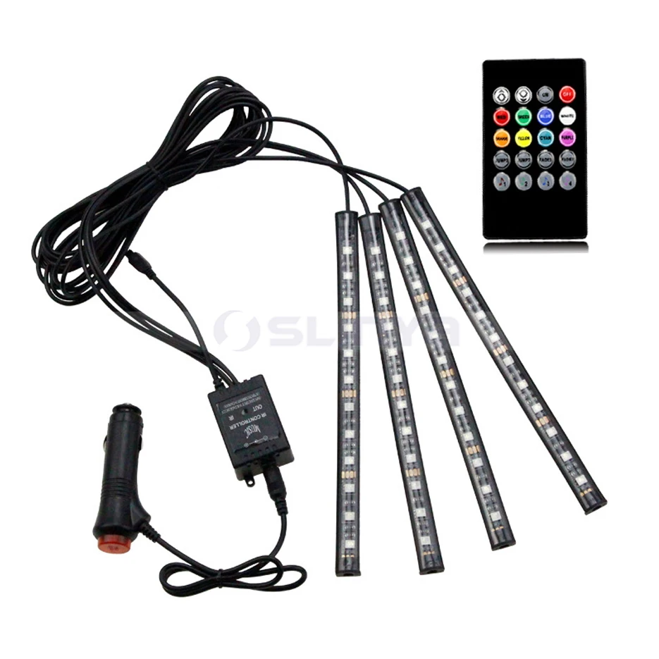 LED Strip Lights Remote Control Car Interior Atmosphere Decoration 4pcs 48 LED Multi-color Light