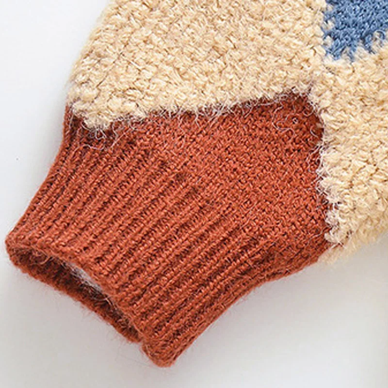 
High quality kids thick warm lingge patterns diamond knitting kids boys sweaters 